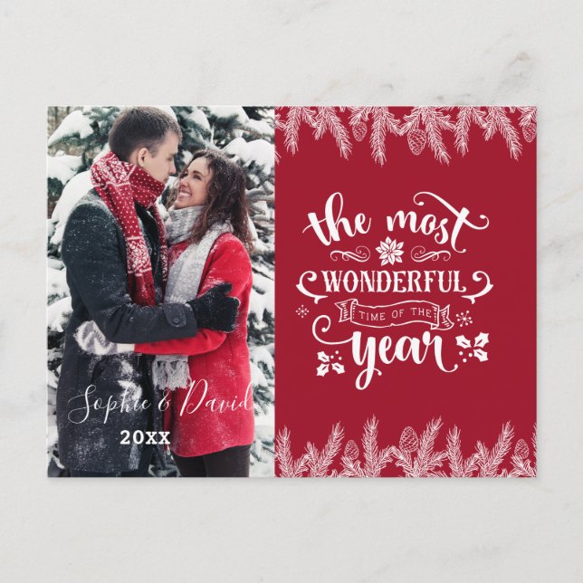 Christmas Gold Pine The Most Wonderful Time Photo Invitation Postcard (Front)