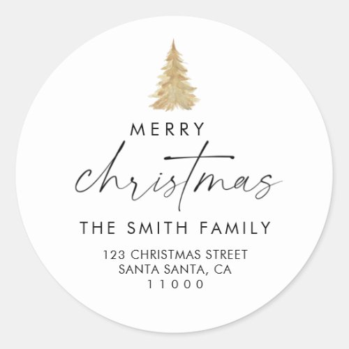 Christmas gold pine tree Return Address Envelope Classic Round Sticker
