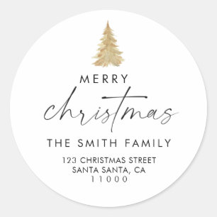Christmas gold pine tree Return Address Envelope Classic Round Sticker