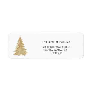 Christmas gold pine tree Return Address Envelope Label