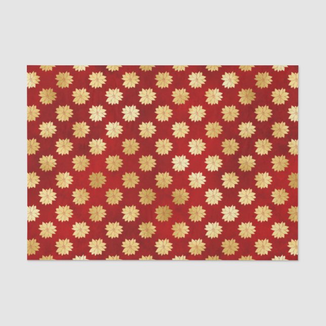 Christmas Gold Poinsettias on Red Tissue Paper (Front)