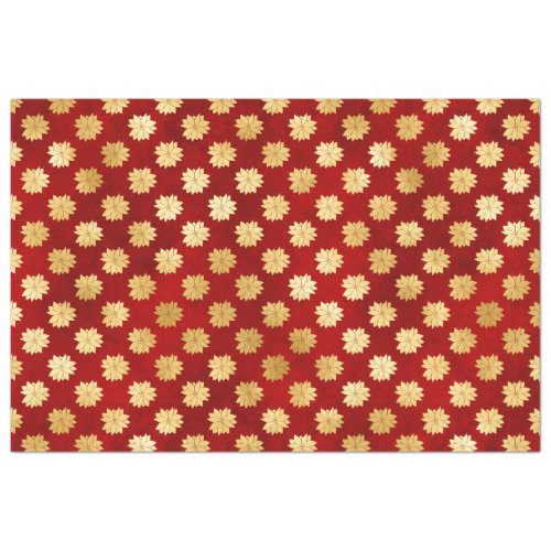 Christmas Gold Poinsettias on Red Tissue Paper