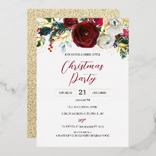 Christmas Gold Red Festive Foliage Party  Foil Invitation