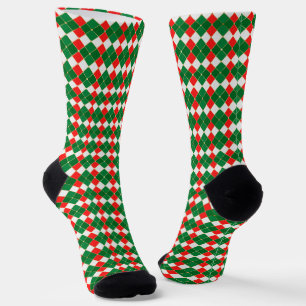 Christmas gold red green white argyle plaid socks