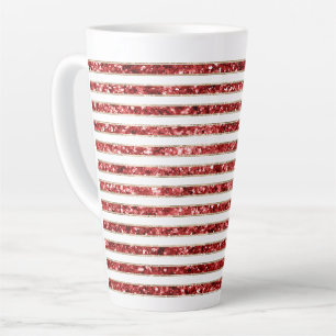Christmas Gold Red White Glitter Stripes Latte Mug