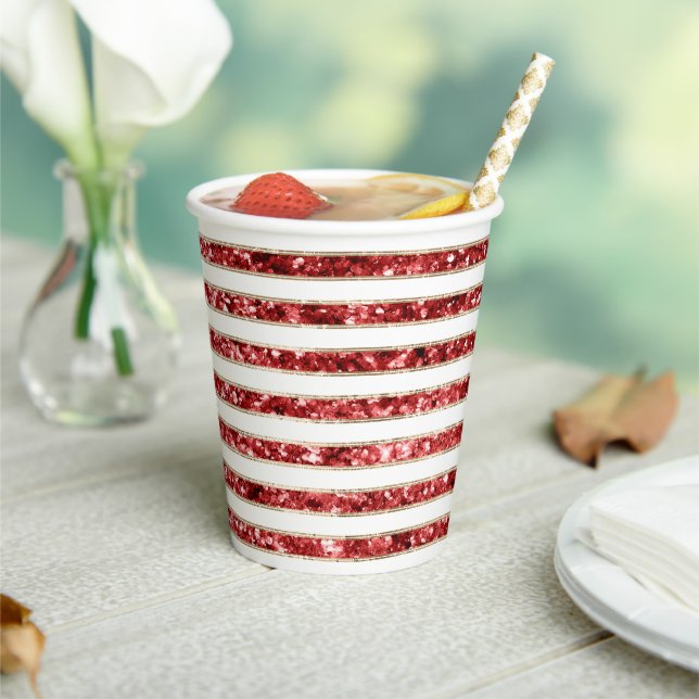 Christmas Gold Red White Glitter Stripes Paper Cups (Insitu)