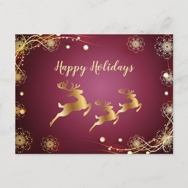 Christmas Gold Reindeers Red Pink winter holidays Postcard (Front)