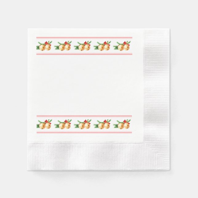 Christmas Gold Round Bells and Red Ribbon Border  Napkins (Front)