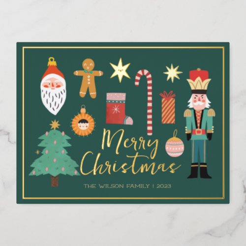 Christmas Gold Santa Nutcracker Cute Santa  Foil I Foil Invitation Postcard