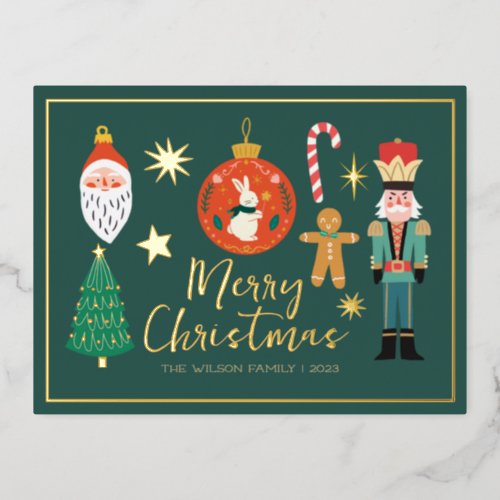 Christmas Gold Santa Nutcracker Cute Santa  Foil Invitation Postcard