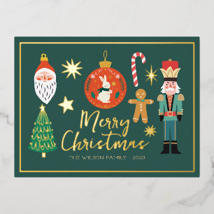Christmas Gold Santa Nutcracker Cute Santa Foil Invitation Postcard