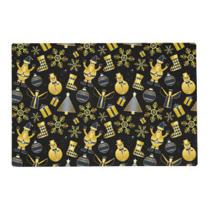 Christmas Gold Santa Snowman Stocking Gift Pattern Placemat