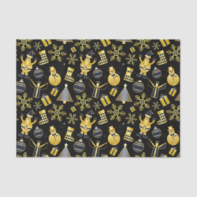 Christmas Gold Santa Snowman Stocking Gift Pattern Tissue Paper (Front)