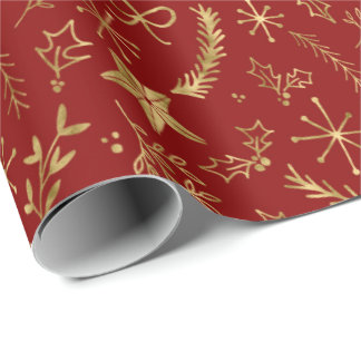Christmas - Gold Shimmer Xmas Pattern - RED Wrapping Paper