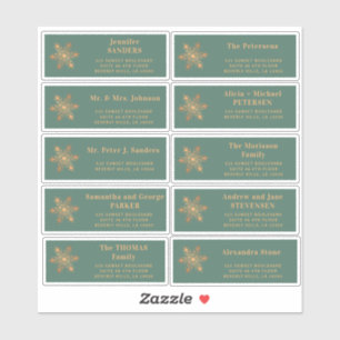 Christmas gold snowflake green address labels