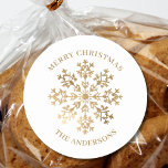 Christmas Gold Snowflake Name  Classic Round Sticker<br><div class="desc">Christmas gold snowflake classic round sticker with name. Easy to change the text.</div>