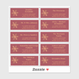 Christmas gold snowflake red guest address labels