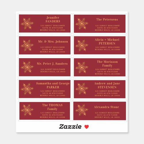 Christmas gold snowflake red guest address labels