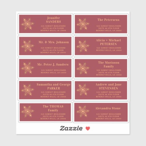 Christmas gold snowflake red guest address labels