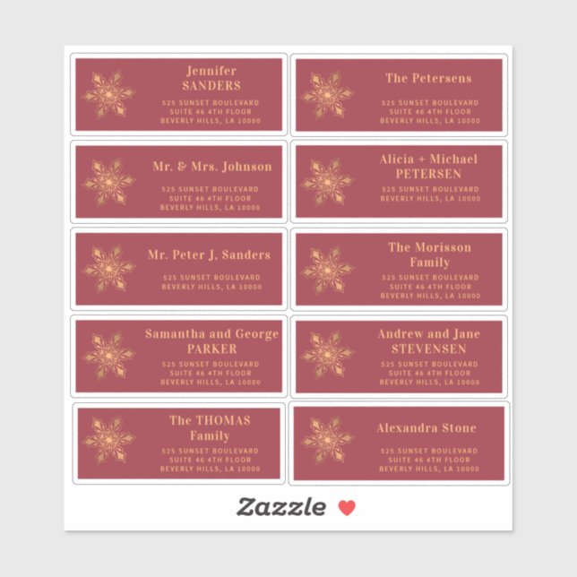 Christmas gold snowflake red guest address labels (Sheet)