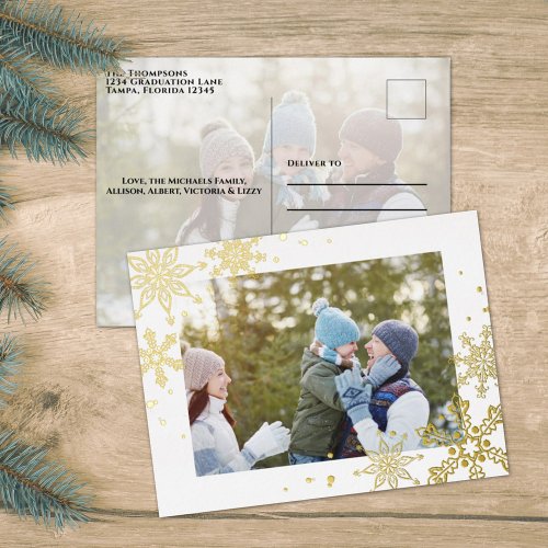 Christmas Gold Snowflakes Festive Simple Elegant Foil Holiday Postcard