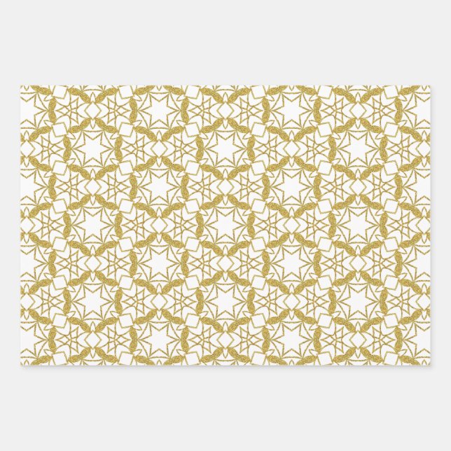 Christmas Gold Snowflakes Luxury Pattern Yellow Wrapping Paper Sheets (Front 3)