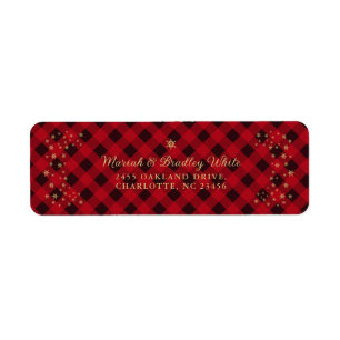 Christmas Gold Snowflakes Red Buffalo Plaid Label