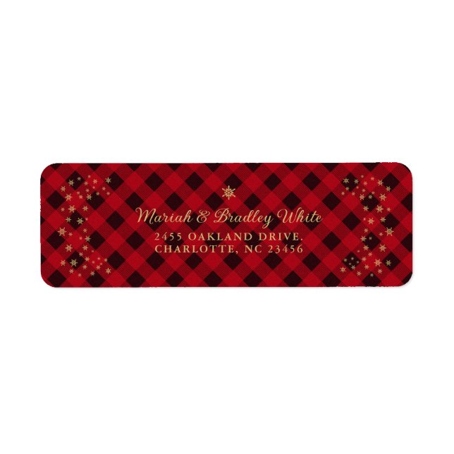 Christmas Gold Snowflakes Red Buffalo Plaid Label (Front)