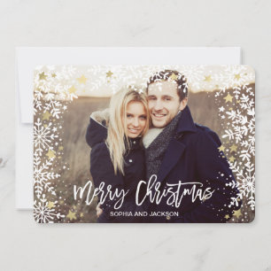 Christmas Gold Snowflakes & stars Photo Card