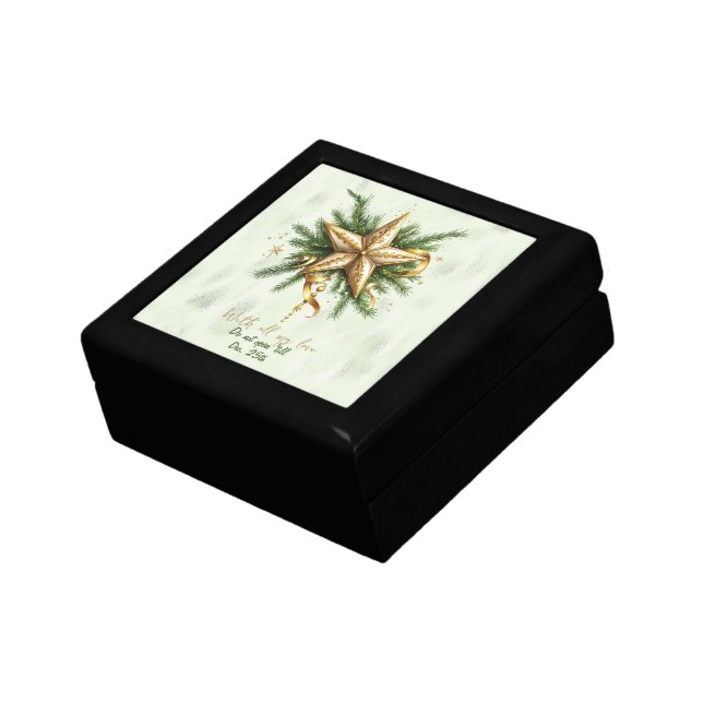 Christmas Gold Star and Ribbon Pine Branches Gift Box (Side)
