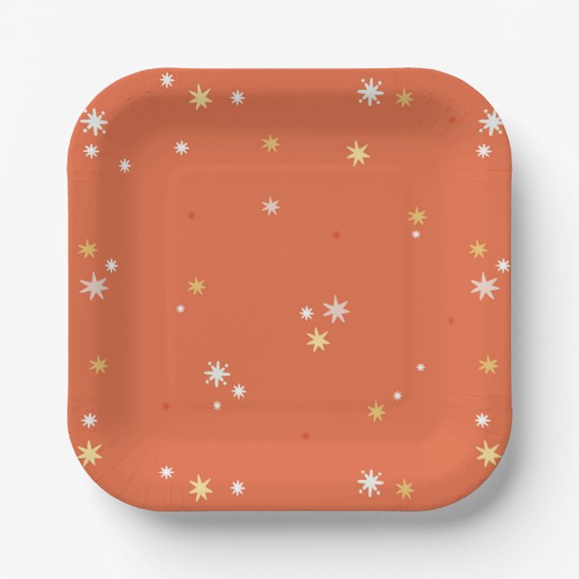 Christmas Gold Star Festive Modern Winter Holidays Paper Plates (Front)