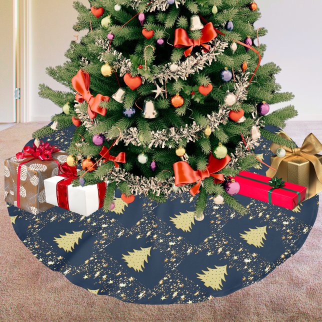 Christmas Gold Stars and Tree with Baubles Brushed Polyester Tree Skirt (Christmas Gold Stars and Tree with Baubles Brushed Polyester Tree Skirt)