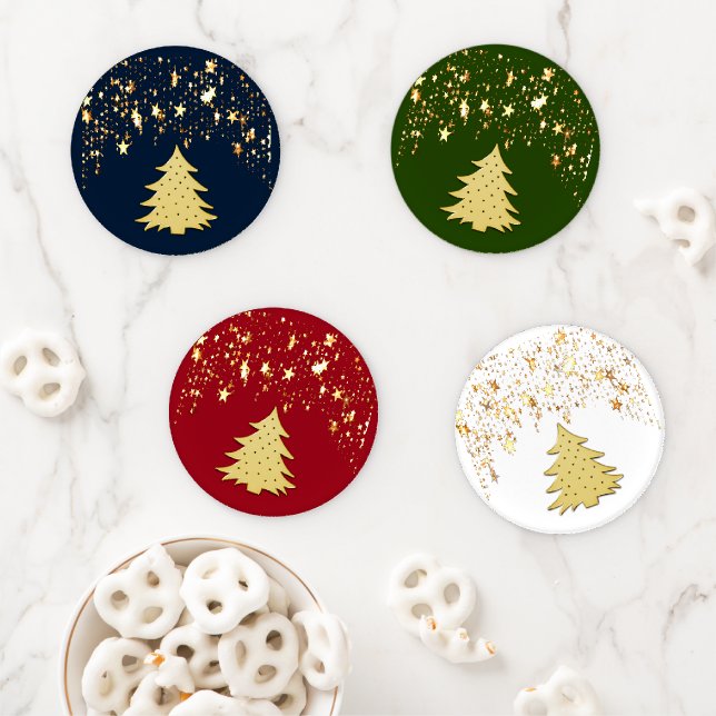 Christmas Gold Stars and Tree with Baubles, ZSSG Coaster Set (In Situ)
