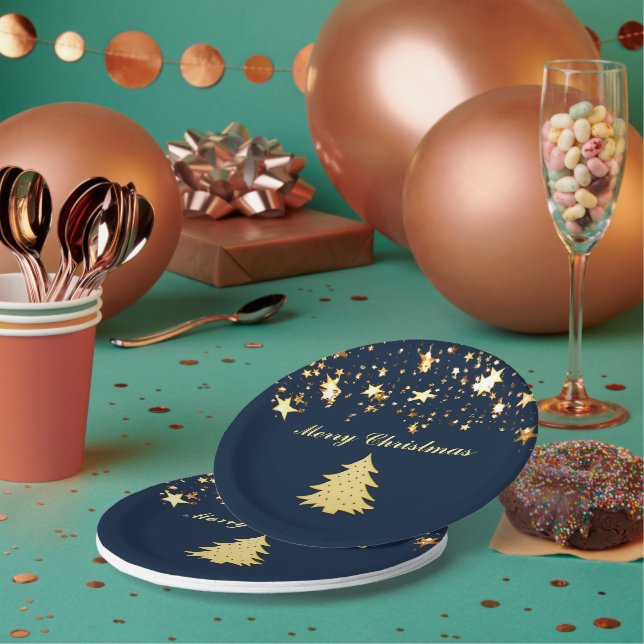 Christmas Gold Stars and Tree with Baubles, ZSSG Paper Plates (Multi)