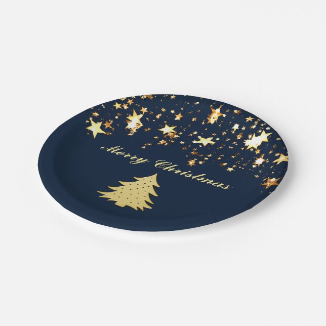 Christmas Gold Stars and Tree with Baubles, ZSSG Paper Plates (Angled)