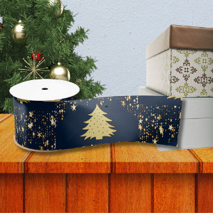 Christmas Gold Stars and Tree with Baubles, ZSSG Satin Ribbon
