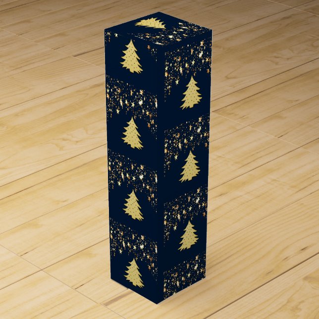 Christmas Gold Stars and Tree with Baubles, ZSSG Wine Box (Front)