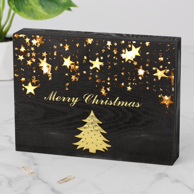Christmas Gold Stars and Tree with Baubles, ZSSG Wooden Box Sign (In Situ Horizontal)