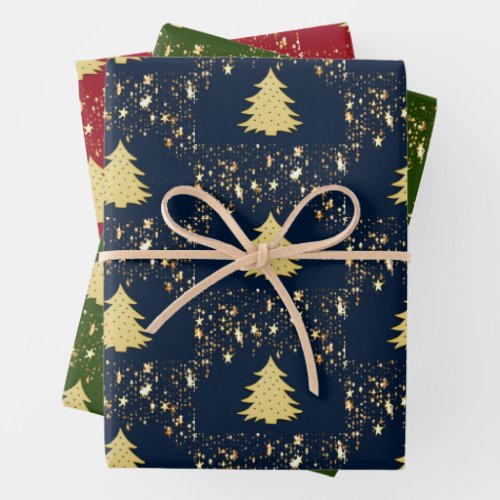 Christmas Gold Stars and Tree with Baubles ZSSG Wrapping Paper Sheets