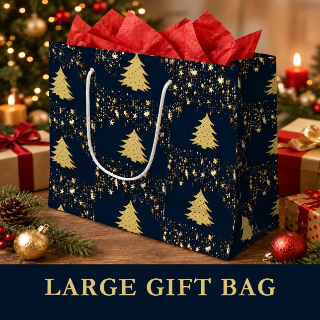 Christmas Gold Stars and Tree with Ornaments Large Gift Bag (Christmas Gold Stars and Tree with Ornaments Large Gift Bag)