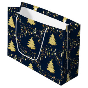 Christmas Gold Stars and Tree with Ornaments Large Gift Bag