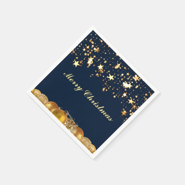 Christmas Gold Stars, Baubles, Tree and Message Napkins (Corner)