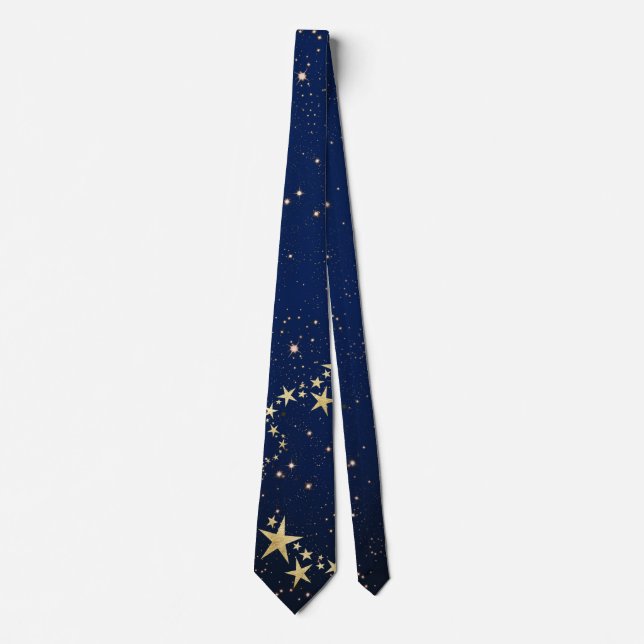 Christmas Gold Stars on Blue  Neck Tie (Front)