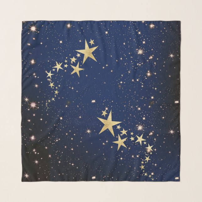 Christmas Gold Stars on Blue Scarf (Front)