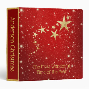 Christmas Gold Stars on Red Custom  3 Ring Binder