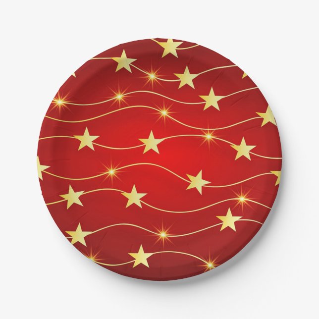Christmas Gold Stars Paper Plates (Front)