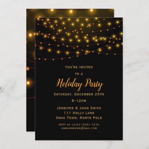 Christmas Gold String Lights Holiday Party Invitation