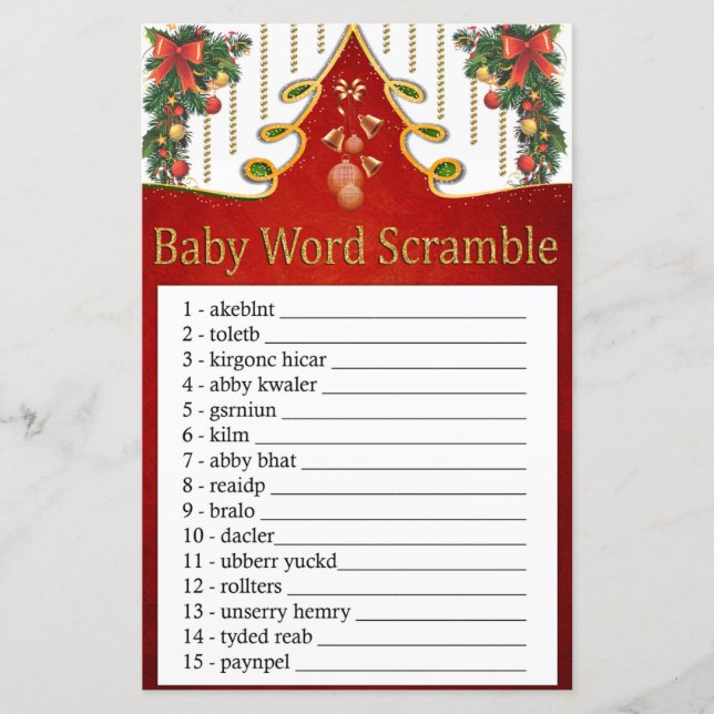 Christmas Gold  Tree Baby word scramble game (Front)