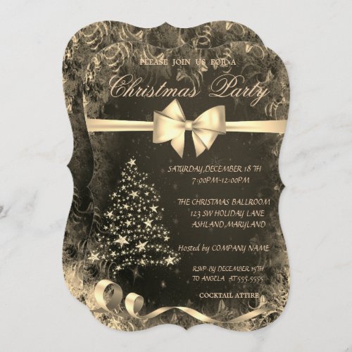 Christmas Gold TreeBowCorporate Party Invitation