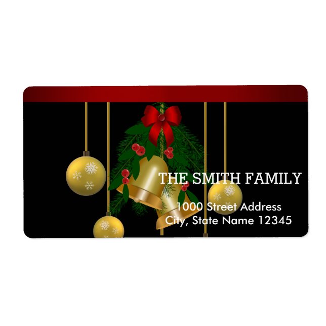 Christmas Gold Tree Decor  with Black Background Label (Front)